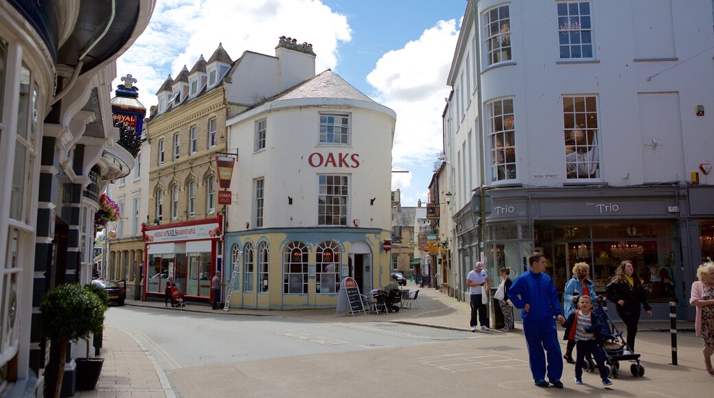 Barnstaple which includes street scenes, signage and a city