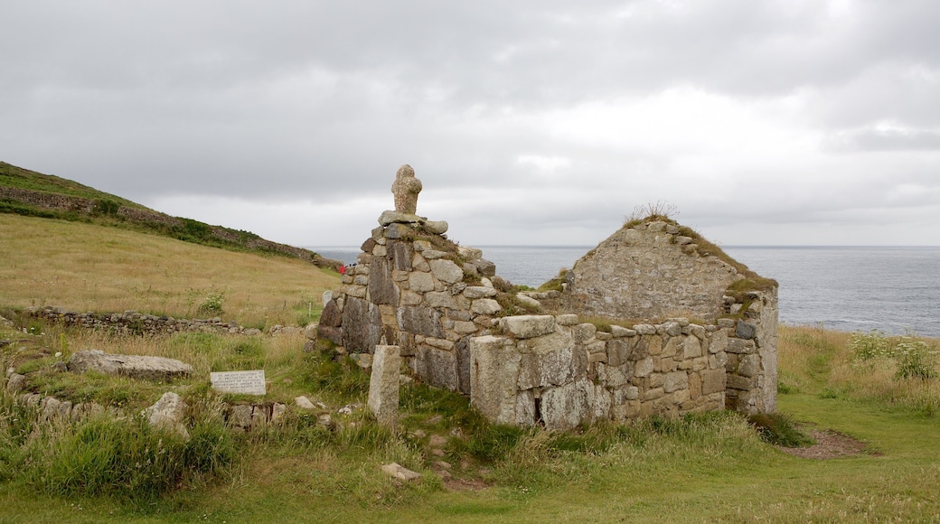 Cape Cornwall featuring general coastal views and a ruin