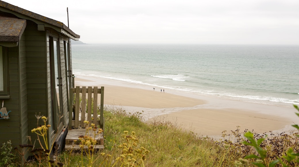 Whitsand Bay Beach which includes a sandy beach and mist or fog