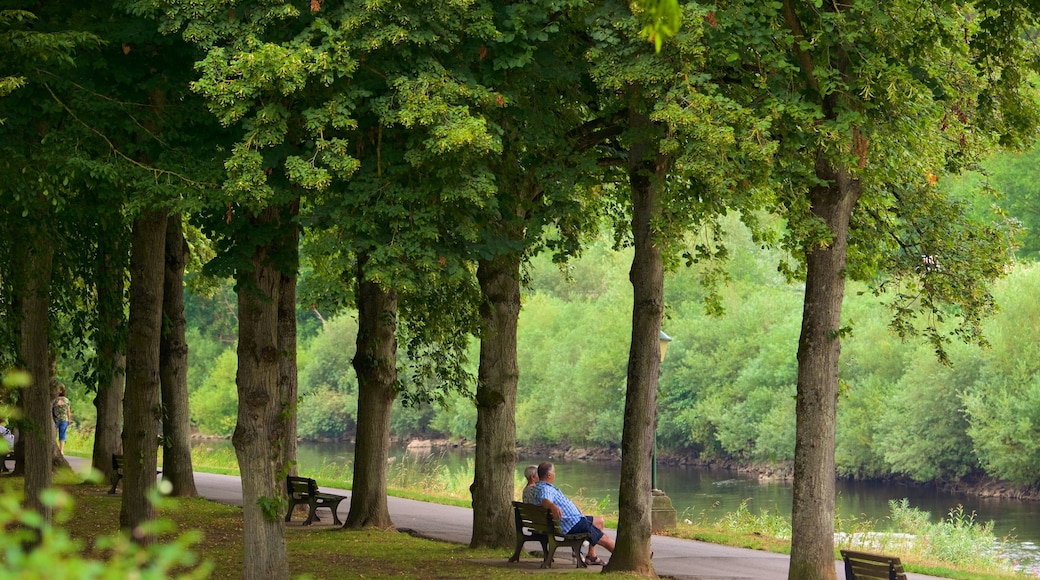 Echternach which includes a park and a river or creek as well as a small group of people