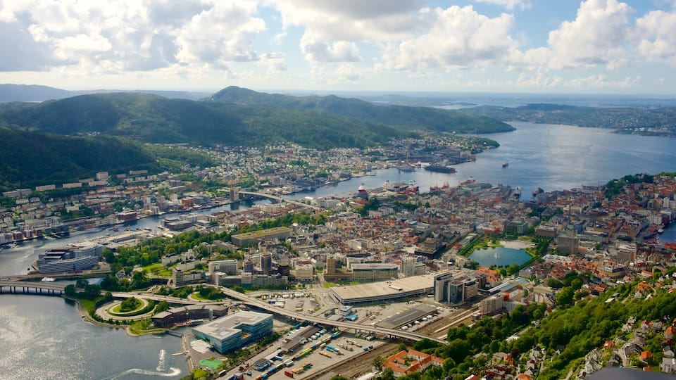 Bergen which includes landscape views, a city and a lake or waterhole