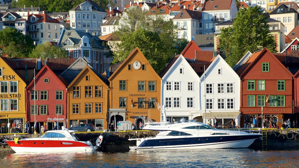 Bryggen featuring a coastal town and boating