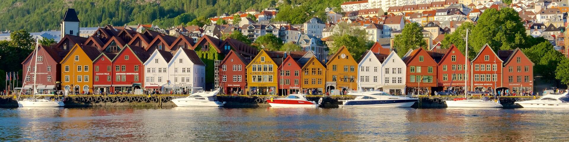 Bryggen featuring boating, general coastal views and a small town or village