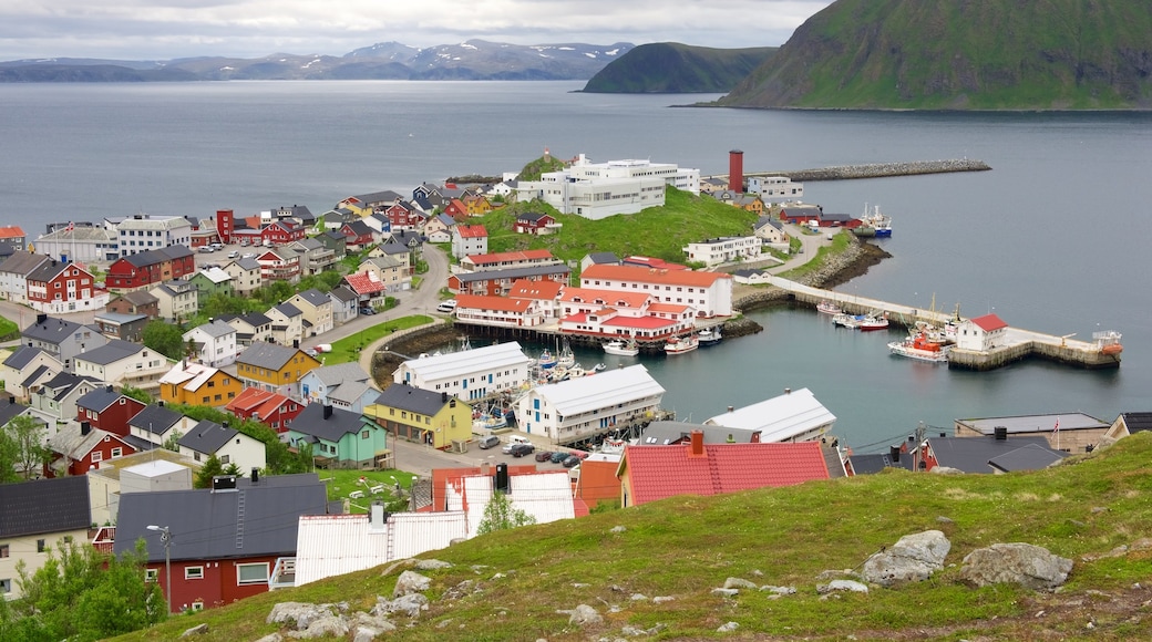 Honningsvag mostrando vista general a la costa y una ciudad costera