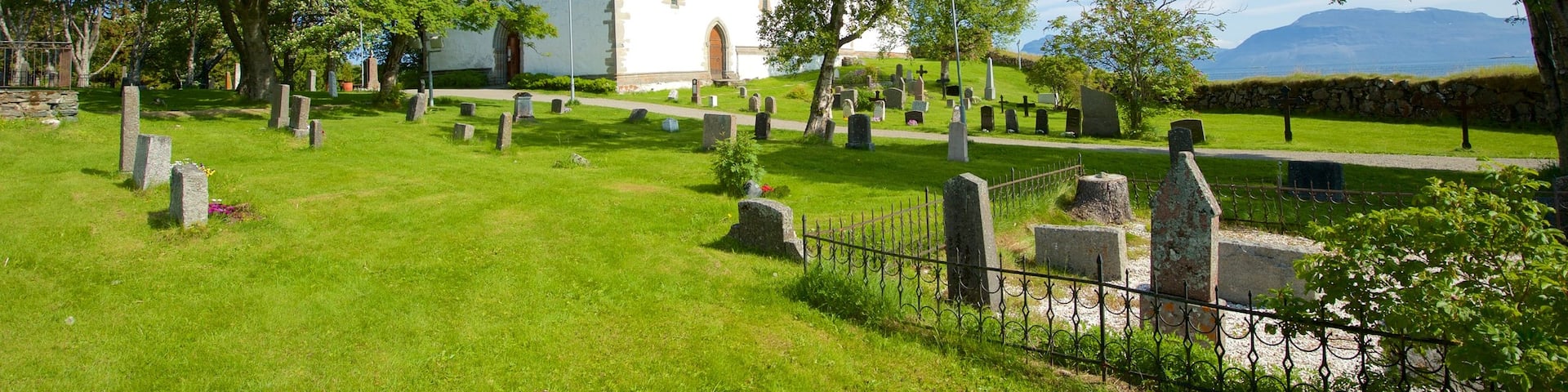 Trondenes Church showing a church or cathedral and a cemetery
