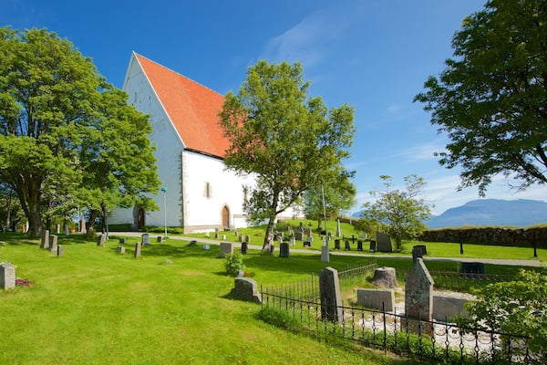 Trondenes Church showing a church or cathedral and a cemetery