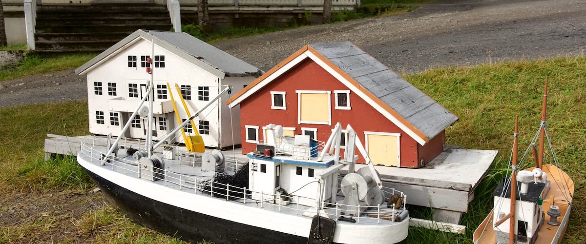 Norwegian Fishing Village Museum showing outdoor art