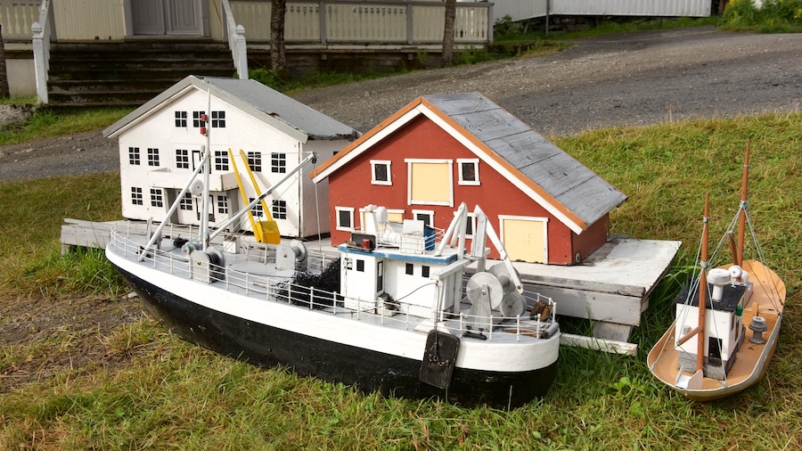 Museum med norsk fiskelandsby som viser udendørs kunst