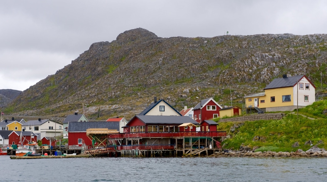Nordkapp showing a small town or village and mountains