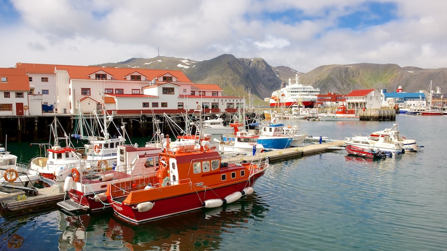Honningsvag Port which includes a small town or village, boating and a marina