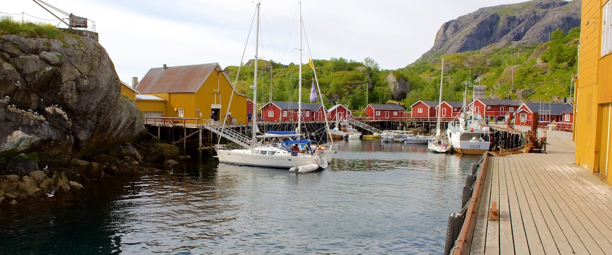Leknes featuring a river or creek and a small town or village