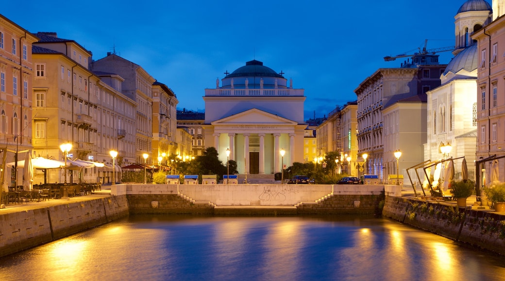 Trieste featuring heritage architecture, a pond and night scenes