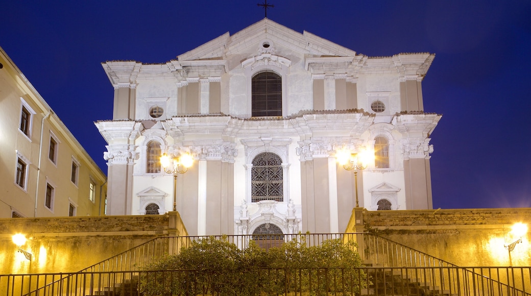 Trieste que incluye arquitectura patrimonial, un edificio administrativo y escenas nocturnas