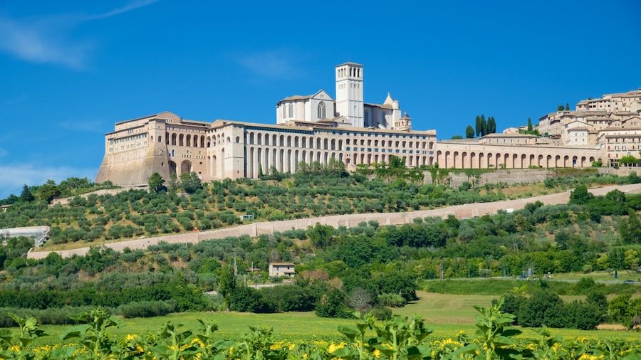 Assisi caratteristiche di architettura d\'epoca e terreno coltivato