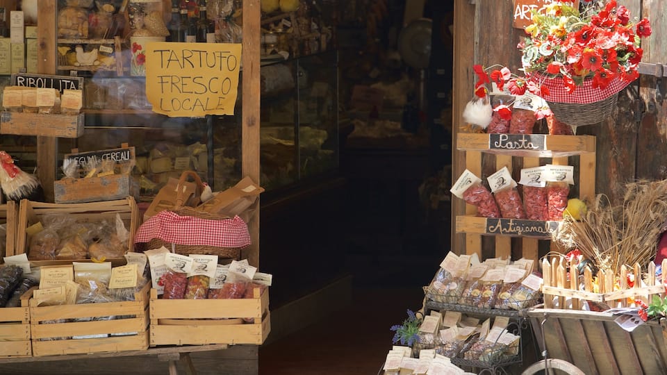 Arezzo featuring food and signage