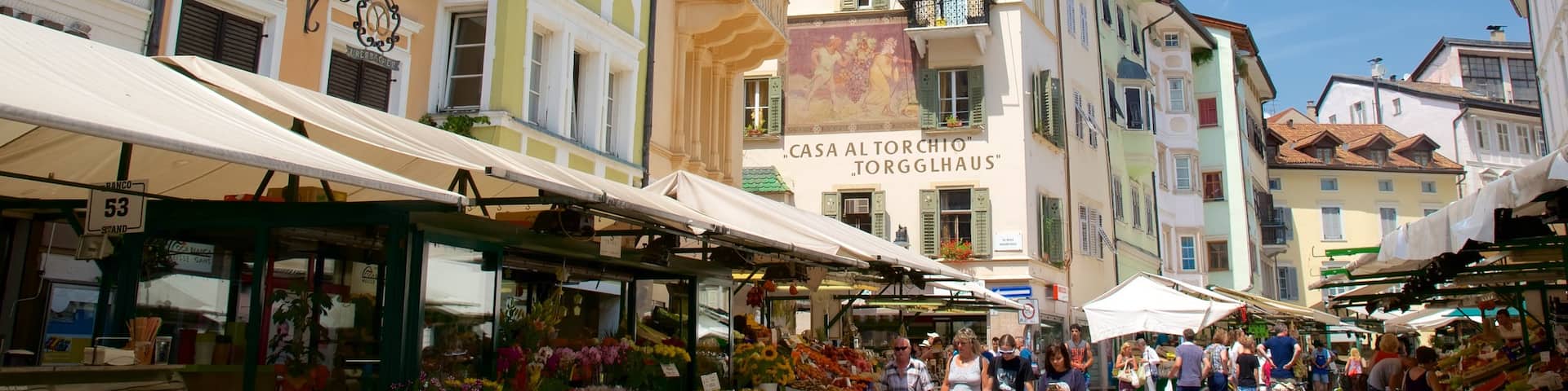 Bolzano showing street scenes and markets as well as a small group of people