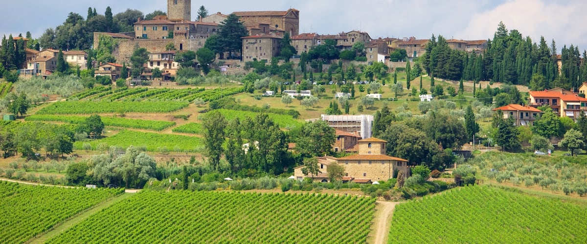 Panzano in Chianti que incluye patrimonio de arquitectura y una pequeña ciudad o pueblo