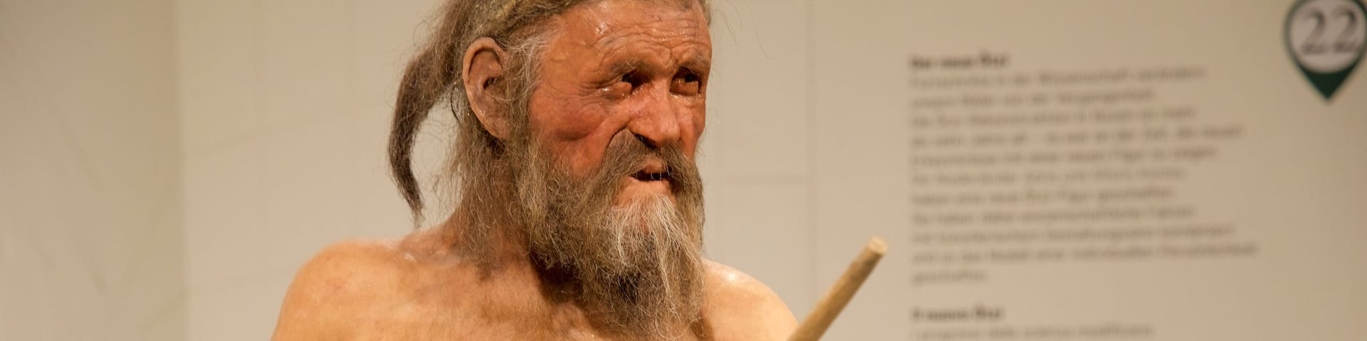 Südtiroler Archäologiemuseum mit einem Innenansichten sowie einzelner Mann