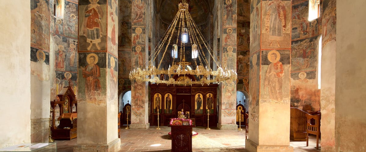Parque Nacional de Fruska Gora que incluye vistas interiores y una iglesia o catedral