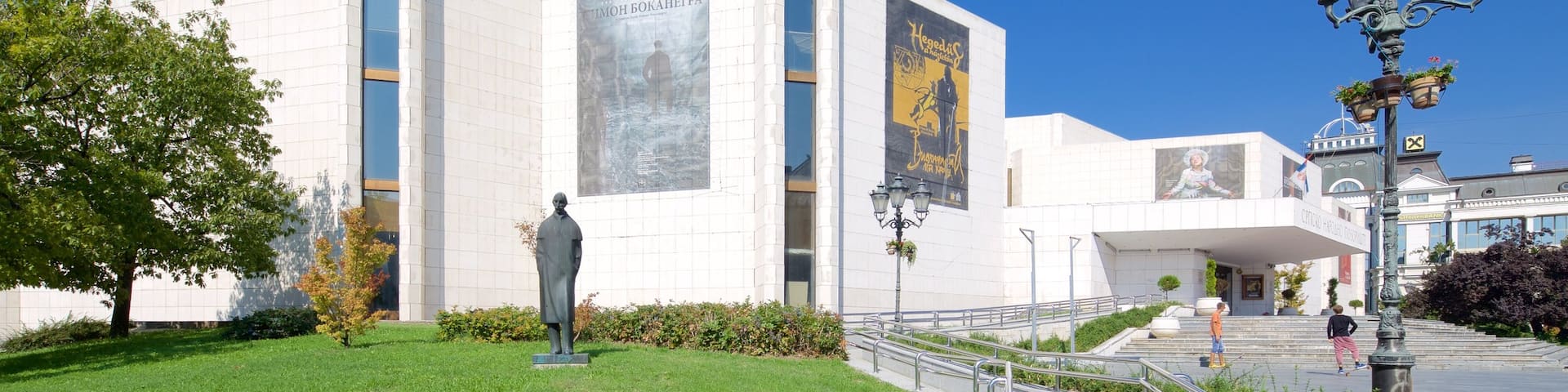 National Theatre of Serbia featuring theater scenes and a city