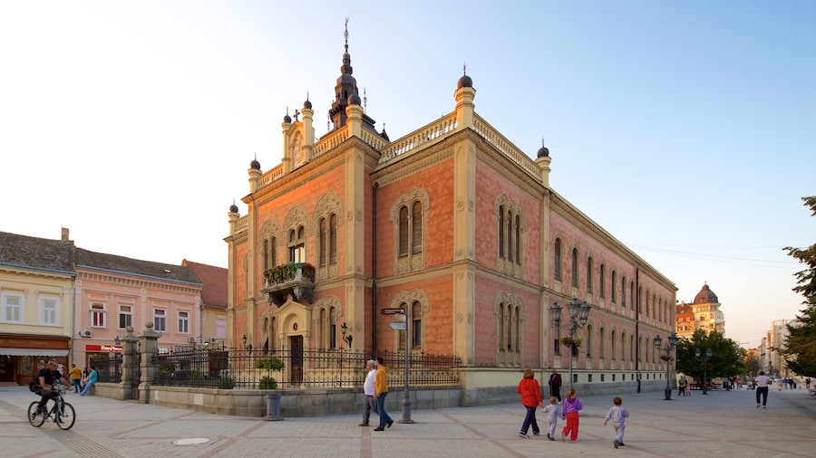 Novi Sad som inkluderar en stad, en solnedgång och historisk arkitektur