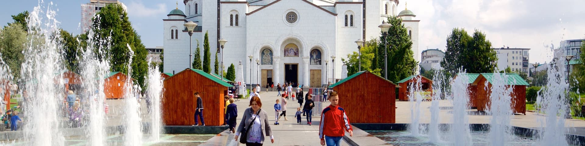 Cathedral of Saint Sava featuring heritage architecture, a church or cathedral and a fountain
