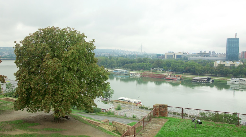 Kalemegdan Park showing a garden, a river or creek and a skyscraper