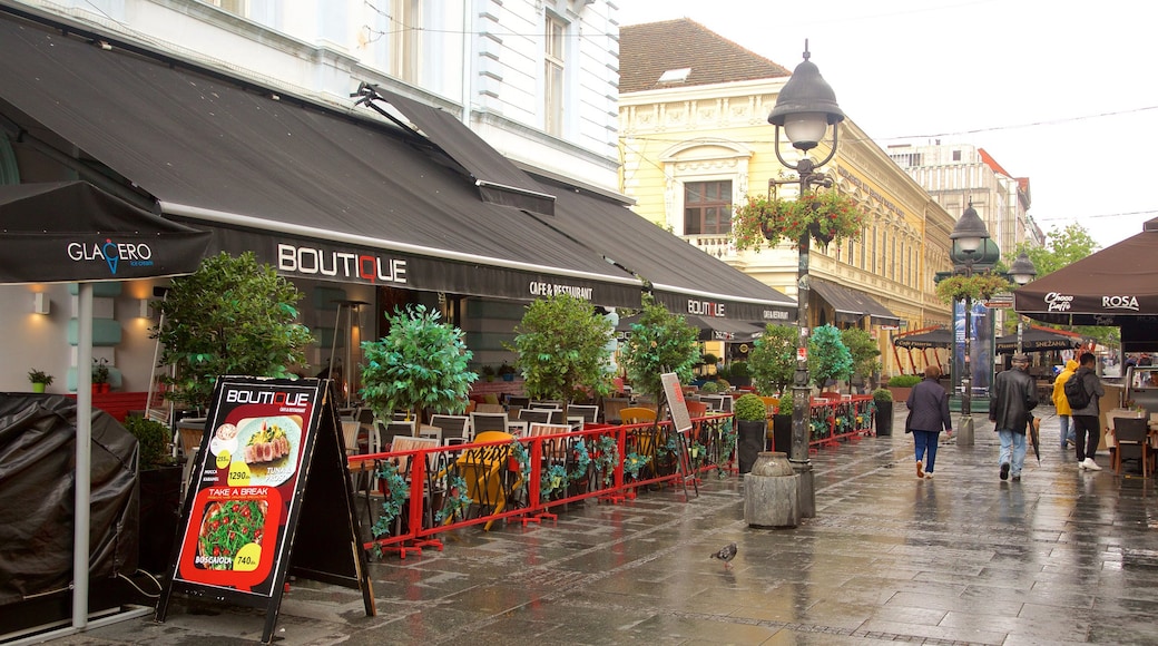 Calle Knez Mihailova que incluye una ciudad, escenas urbanas y escenas de café