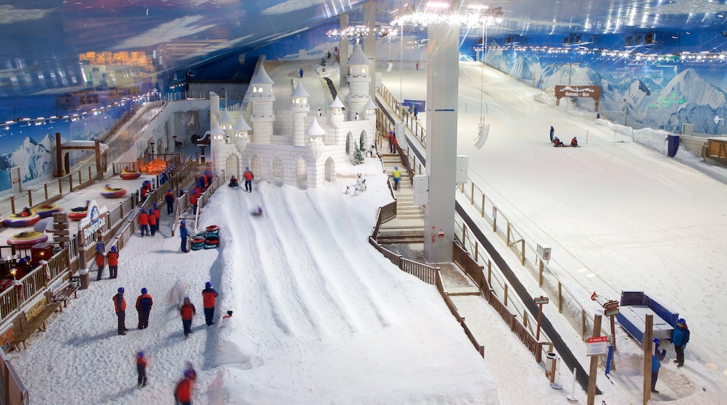 Gramado featuring interior views and snow as well as a large group of people