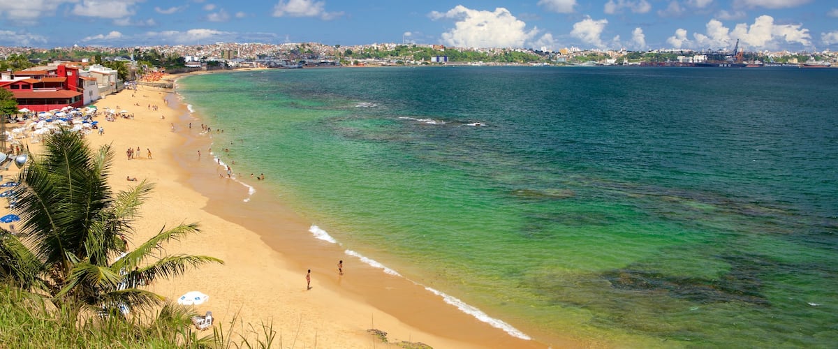 Brazil showing a coastal town, a sandy beach and general coastal views