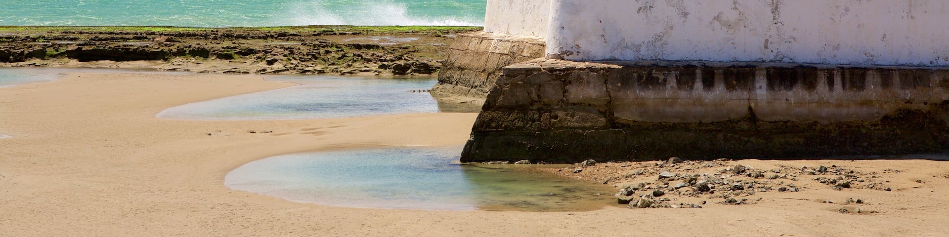 Fort of the Three Kings which includes heritage elements, general coastal views and a beach