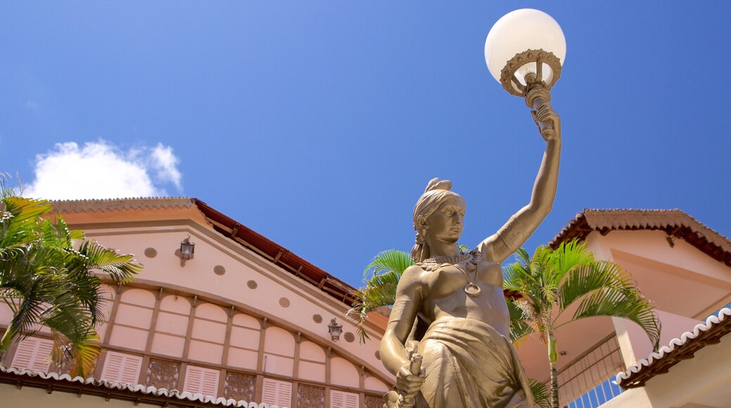 Teatro Alberto Maranhao som inkluderar en staty eller skulptur