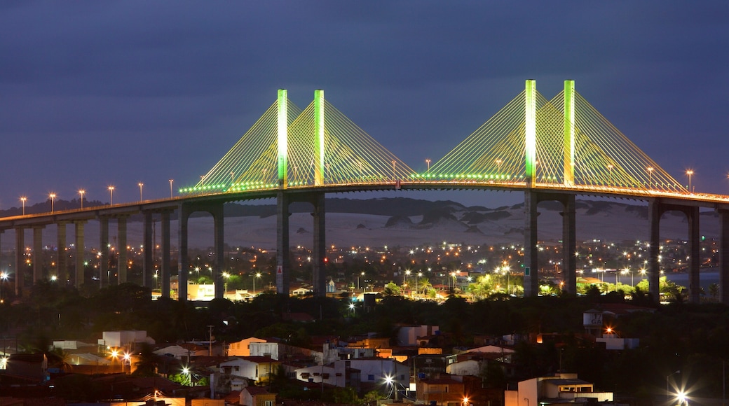 Newton Navarro Bridge showing night scenes and a bridge