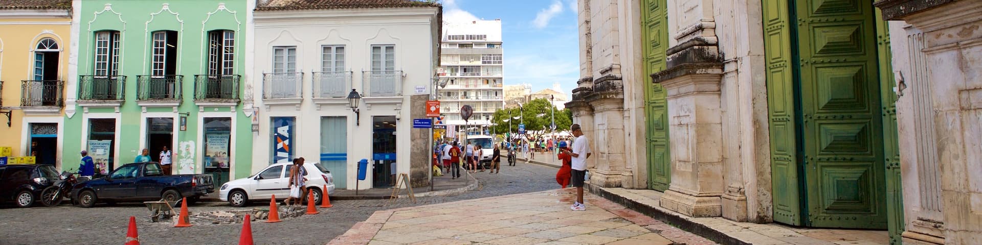 Cathedral of Salvador which includes a church or cathedral, heritage elements and street scenes