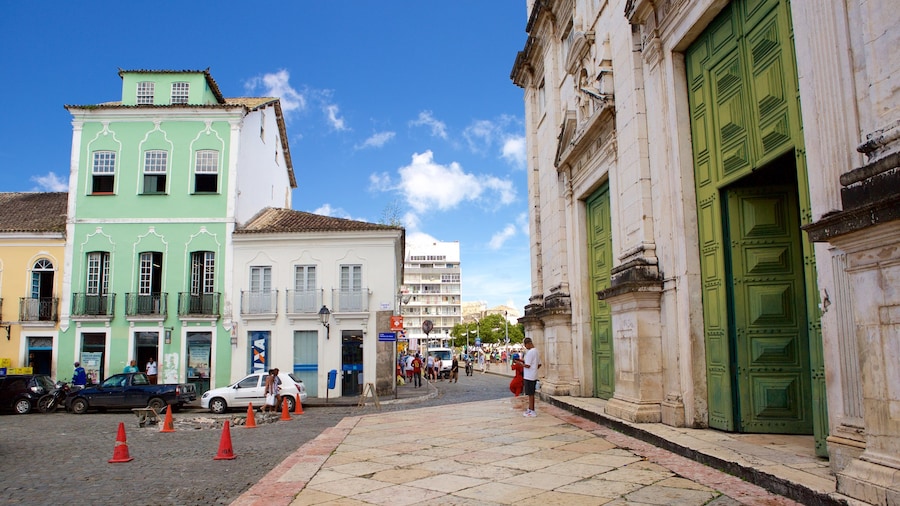 Cathedral of Salvador which includes a church or cathedral, heritage elements and street scenes