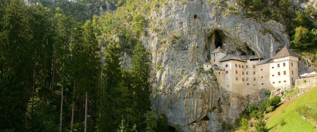 Predjama Castle which includes forests and heritage architecture