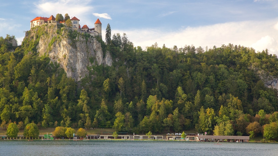 Bled Castle showing landscape views and a lake or waterhole