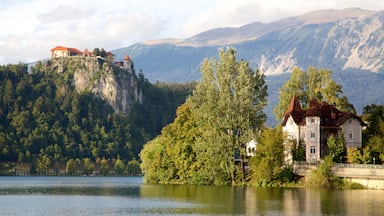 Lake Bled welches beinhaltet See oder Wasserstelle und Berge