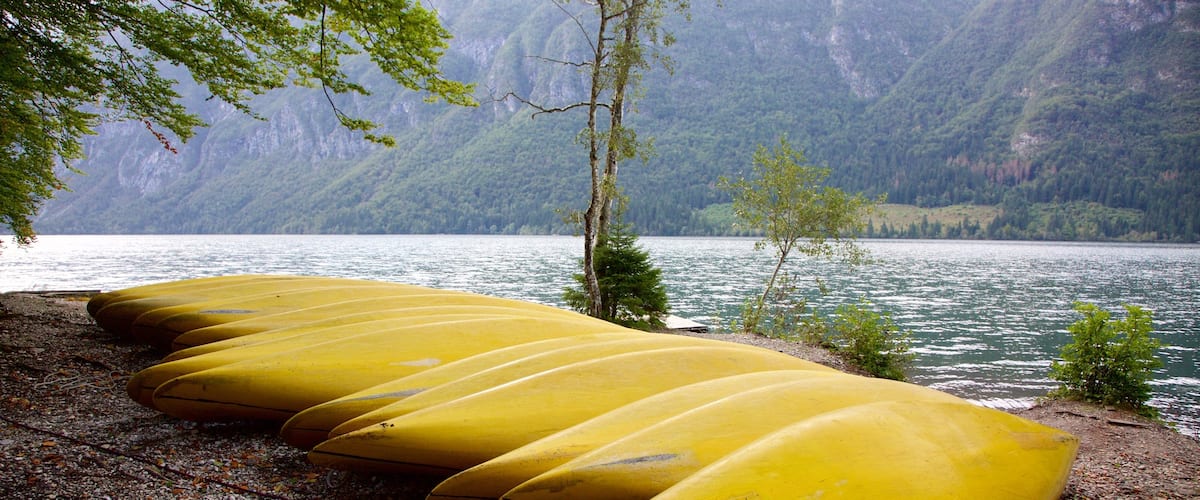 Lac Bohinj mettant en vedette kayak ou canoë et lac ou étang
