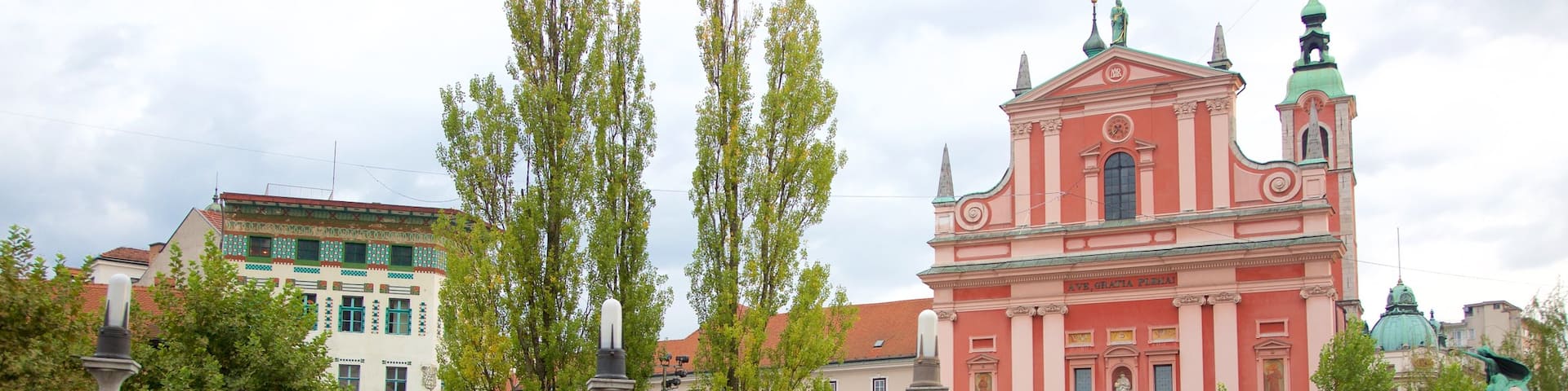 Triple Bridge which includes heritage architecture, a city and a square or plaza