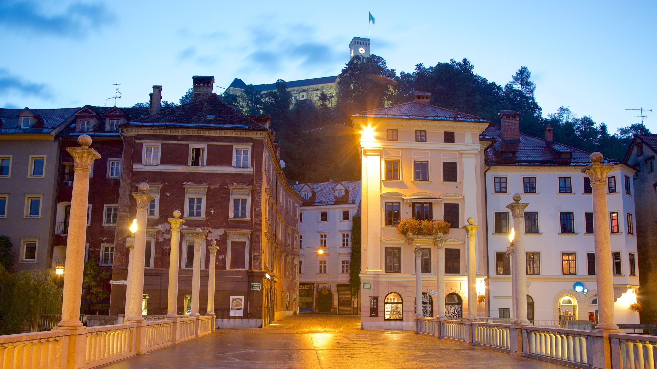 류블랴나 을 보여주는 다리 과 야경