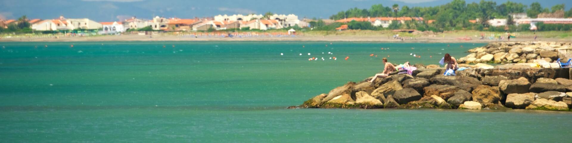 Tarquinia featuring a coastal town and a beach