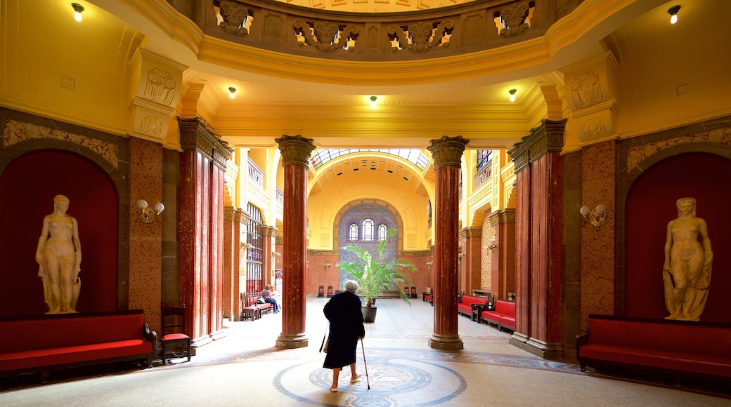 Gellert furdo , Budapest, Hungría mostrando vista interna, un día de spa y una estatua o escultura