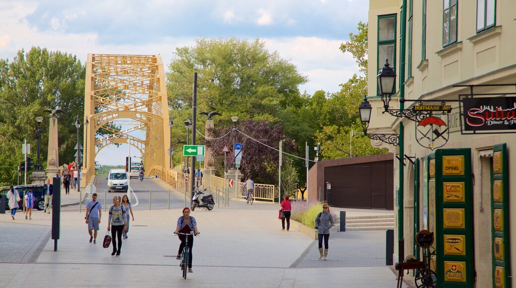Gyor ofreciendo ciclismo, escenas urbanas y un puente
