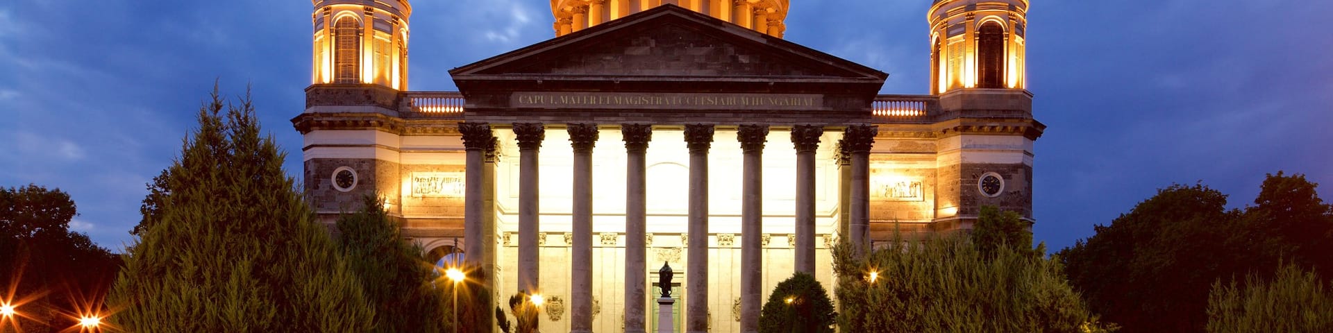 Esztergom Basilica which includes night scenes, a church or cathedral and religious aspects