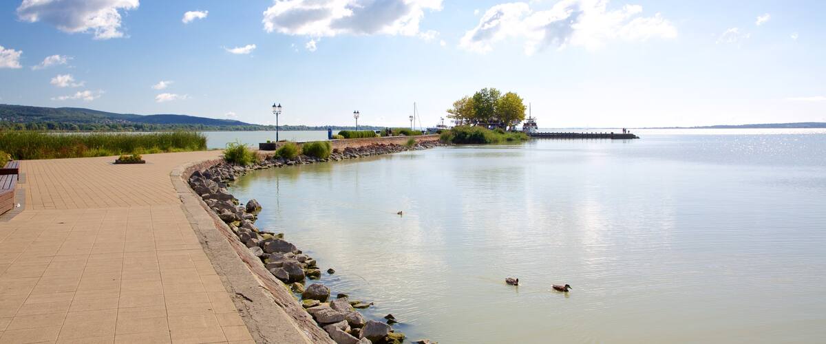 Keszthely showing general coastal views and a marina