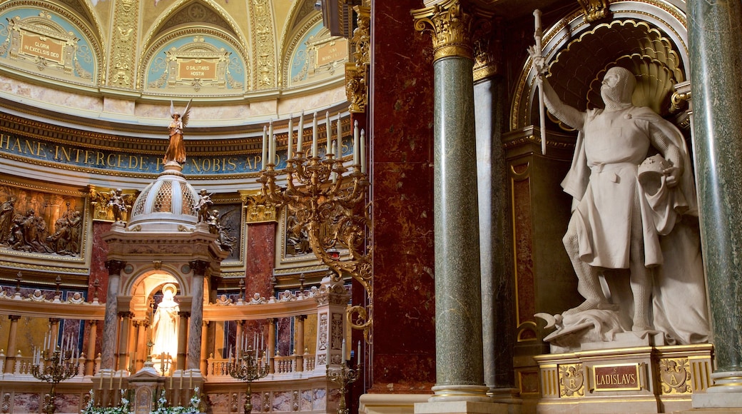 St. Stephen\'s Basilica featuring a church or cathedral, a statue or sculpture and interior views