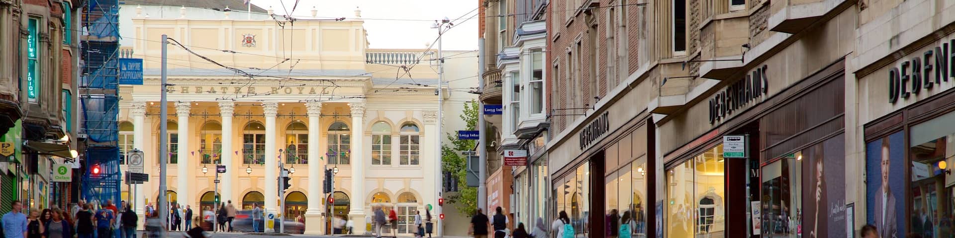 Theatre Royal showing theatre scenes, street scenes and a city