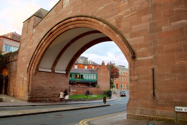 Chester City Walls showing heritage elements and a bridge