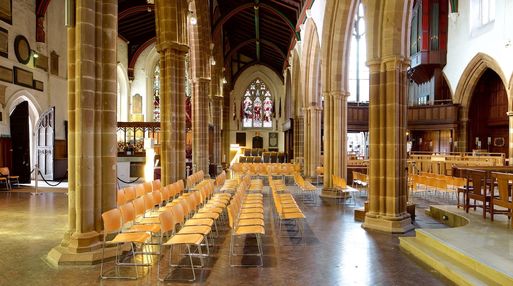 Leicester Cathedral featuring religious elements, interior views and a church or cathedral